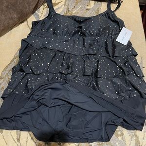 Black and Gold Polka Dot Tiered Bathing Suit